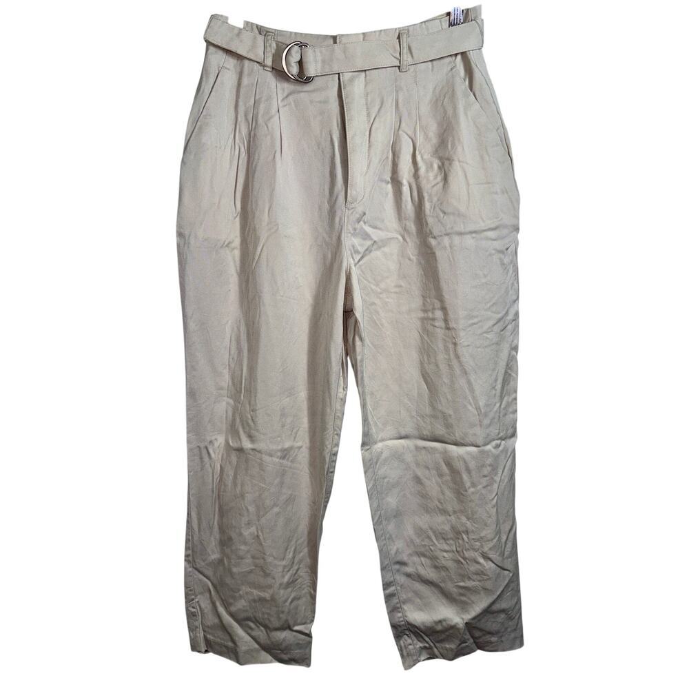 Abercrombie & Fitch Beige Cream Belted Pleated Tapered Trousers Dress Pants Sz M